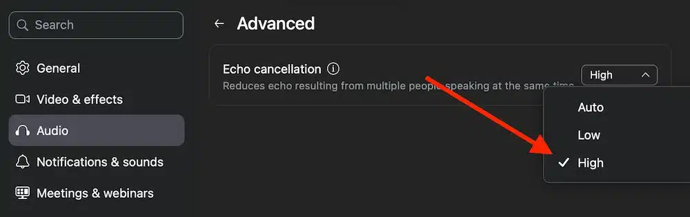 Zoom audio echo cancellation settings
