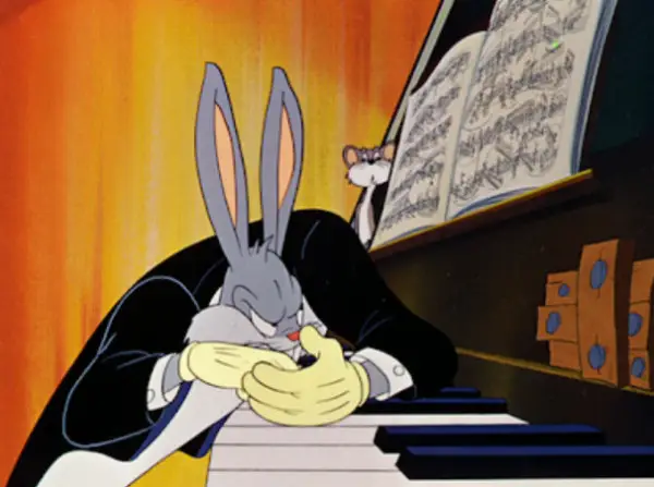 Bugs Bunny hiding his fingerings at the piano — pianists guard their best fingerings like trade secrets