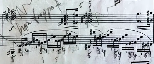 Chopin Revolution Étude Opus 10 No. 12 opening fingering — 5-4 weak finger pattern marked on the score