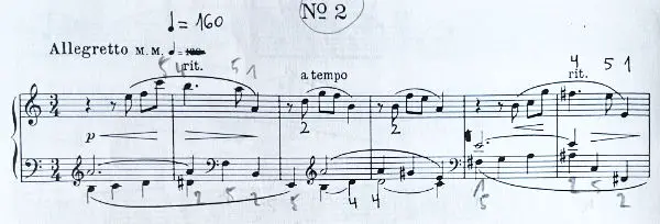 Scriabin Prelude Opus 11 No. 2 opening fingering — Rachmaninov's unconventional consecutive thumb markings on the score