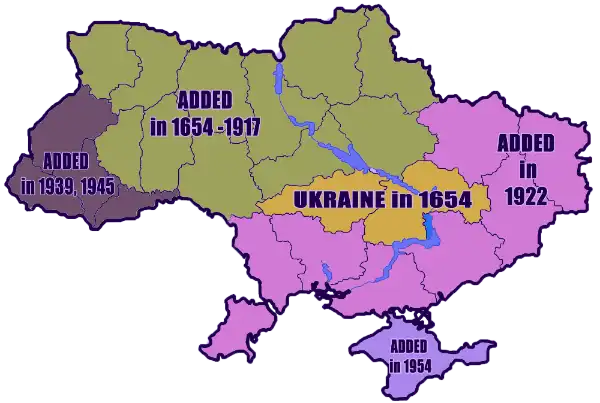 Historical map of Ukraine showing how it expanded over the centuries