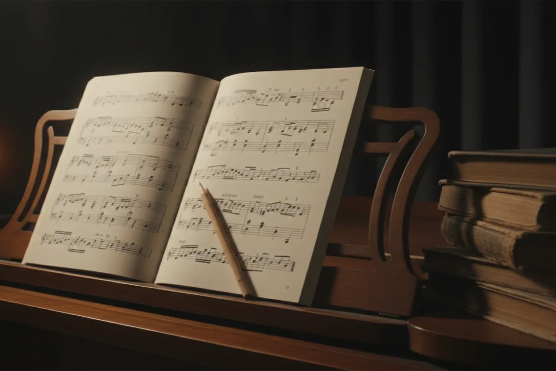 An annotated piano score open on a music desk, fingering numbers pencilled above each phrase — every number a considered expressive choice, not just a mechanical direction