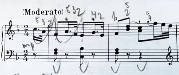 Haydn sonata F-dur first movement start fingering