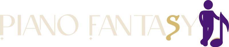 Piano Fantasy (white) logo with music man