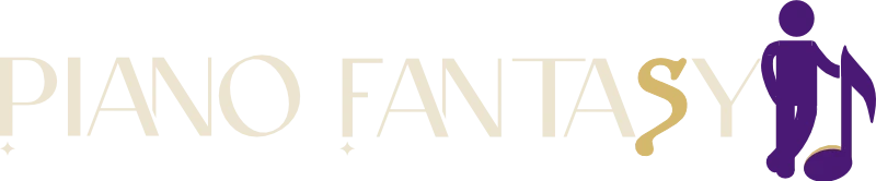 Piano Fantasy (white) logo with music man